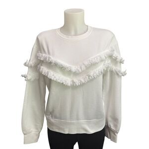 RAILS Kinsey Ruffled Fringed Crewneck Sweatshirt in White‎ size small cotton